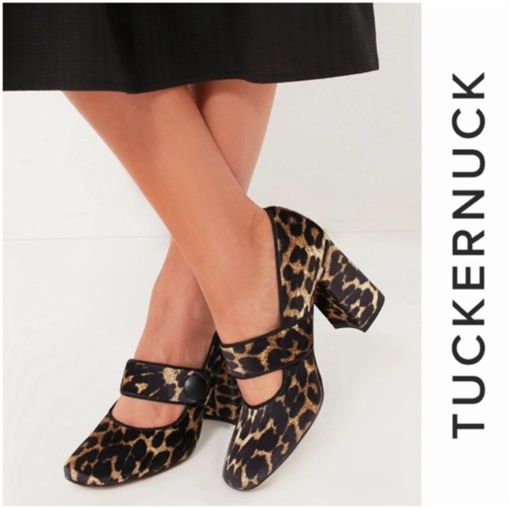 New Tuckernuck Velvet Leopard Ellie Mary Janes with Block Heels